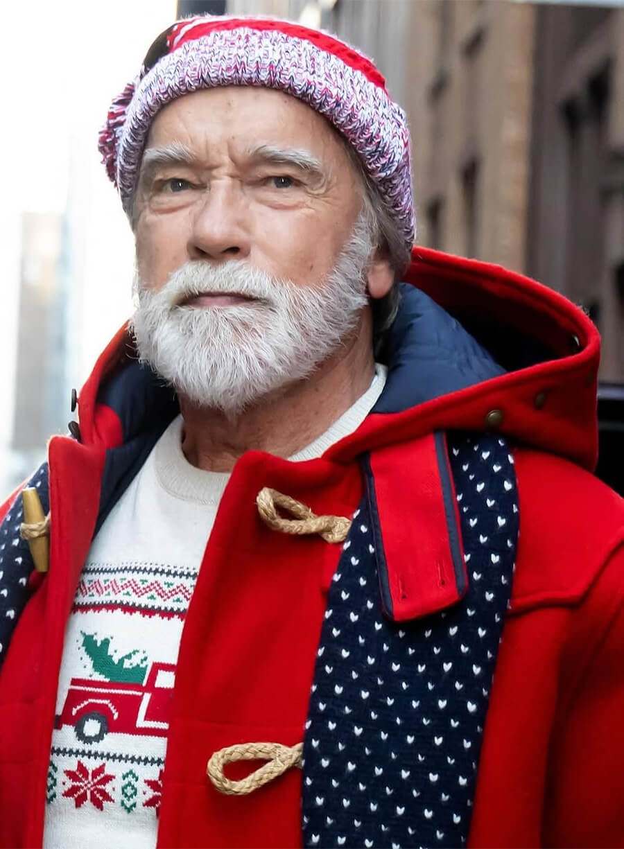 Arnold Schwarzenegger The Man with the Bag 2026 Santa Wool Coat