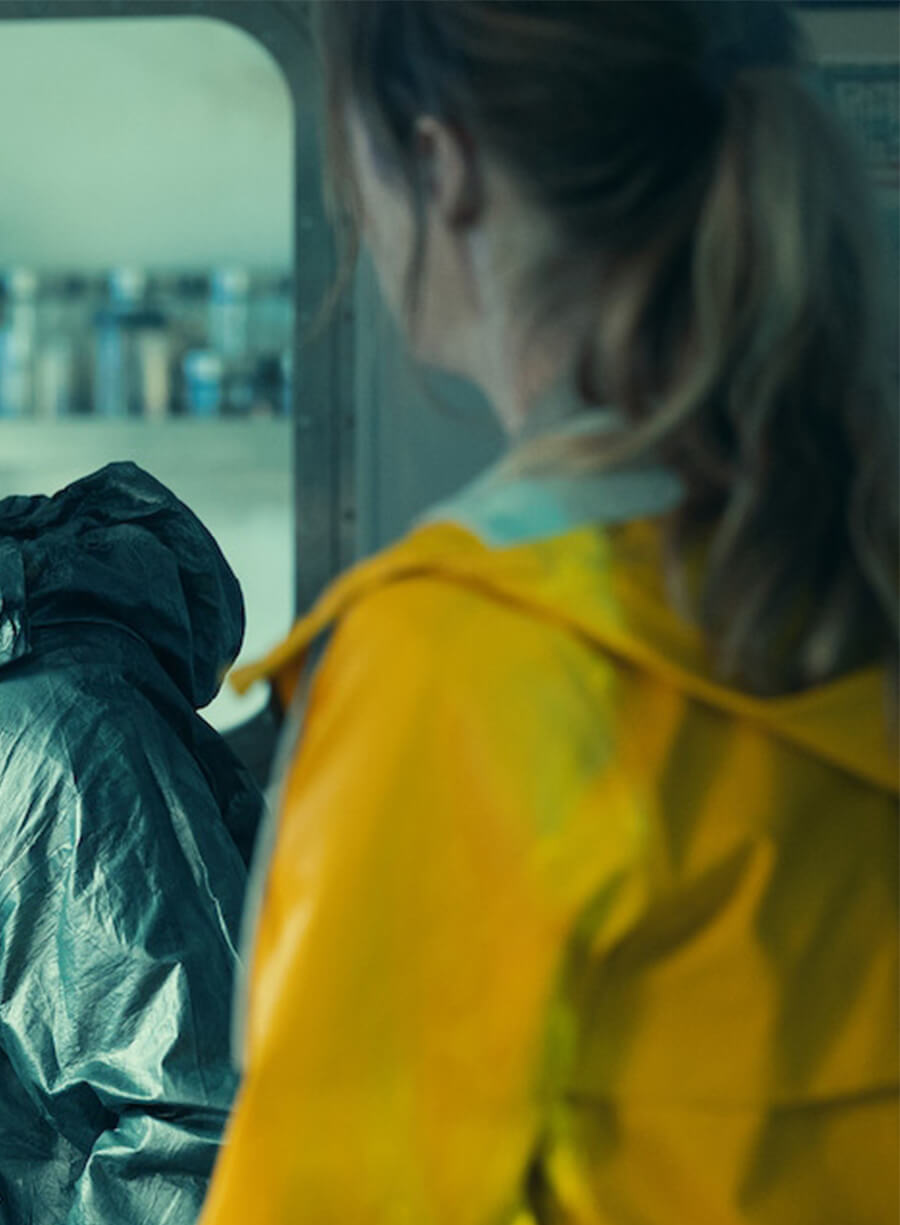 Mackenzie Davis Below 2026 Yellow Hooded Coat
