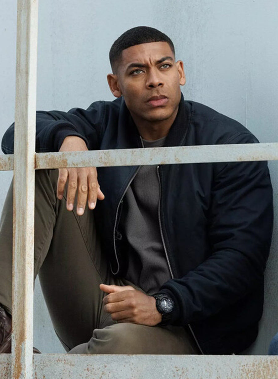 Aaron Pierre Lanterns S01 John Stewart Black Bomber Jacket