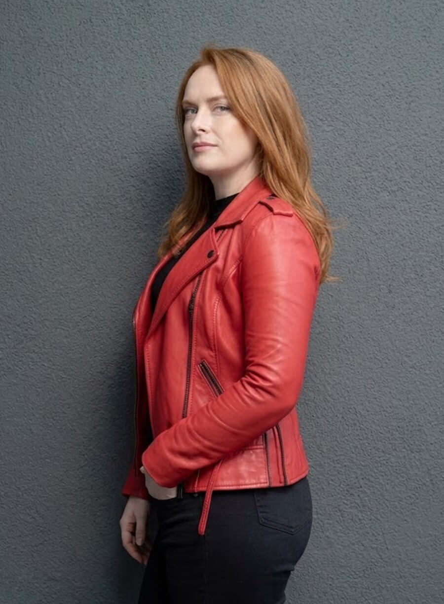 Olivia Our Christmas Mural Red Leather Jacket