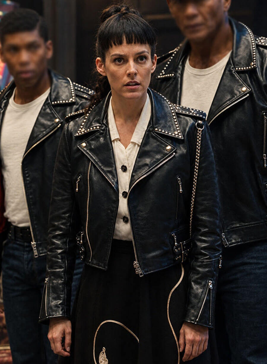 Alpha Gang 2026 Riley Keough Biker Leather Jacket