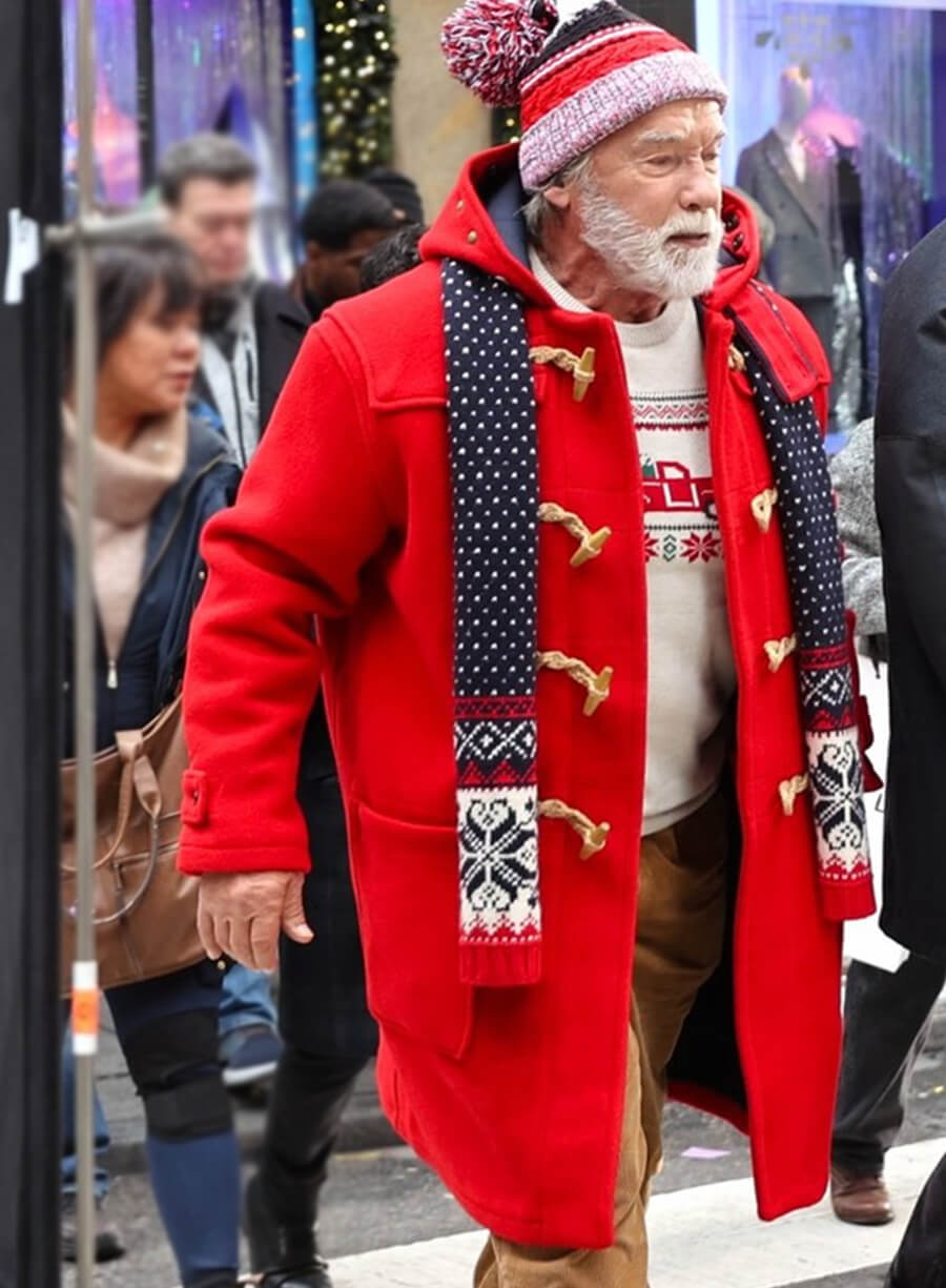 Arnold Schwarzenegger The Man with the Bag 2026 Santa Wool Coat