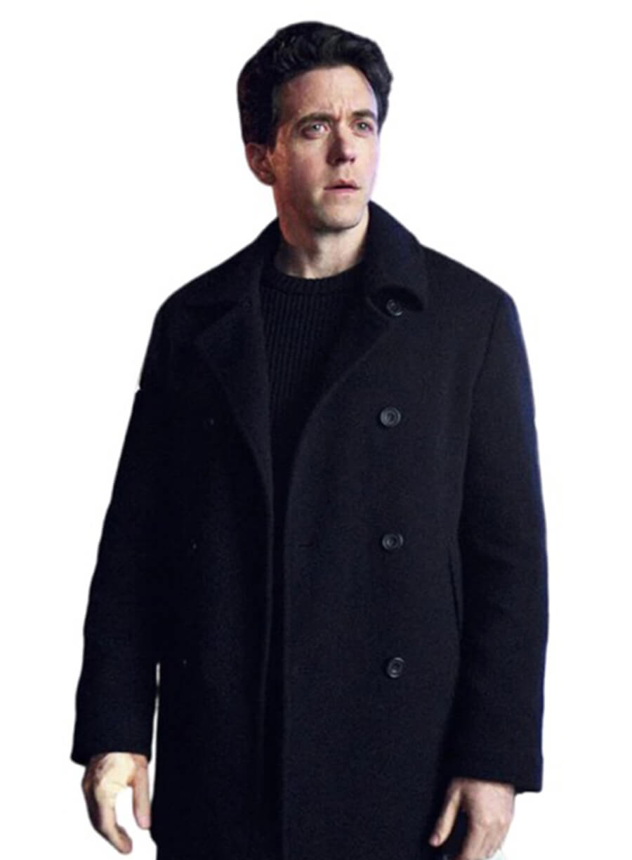 Ashley Zukerman Silo S03 Daniel Keene Black Wool Coat