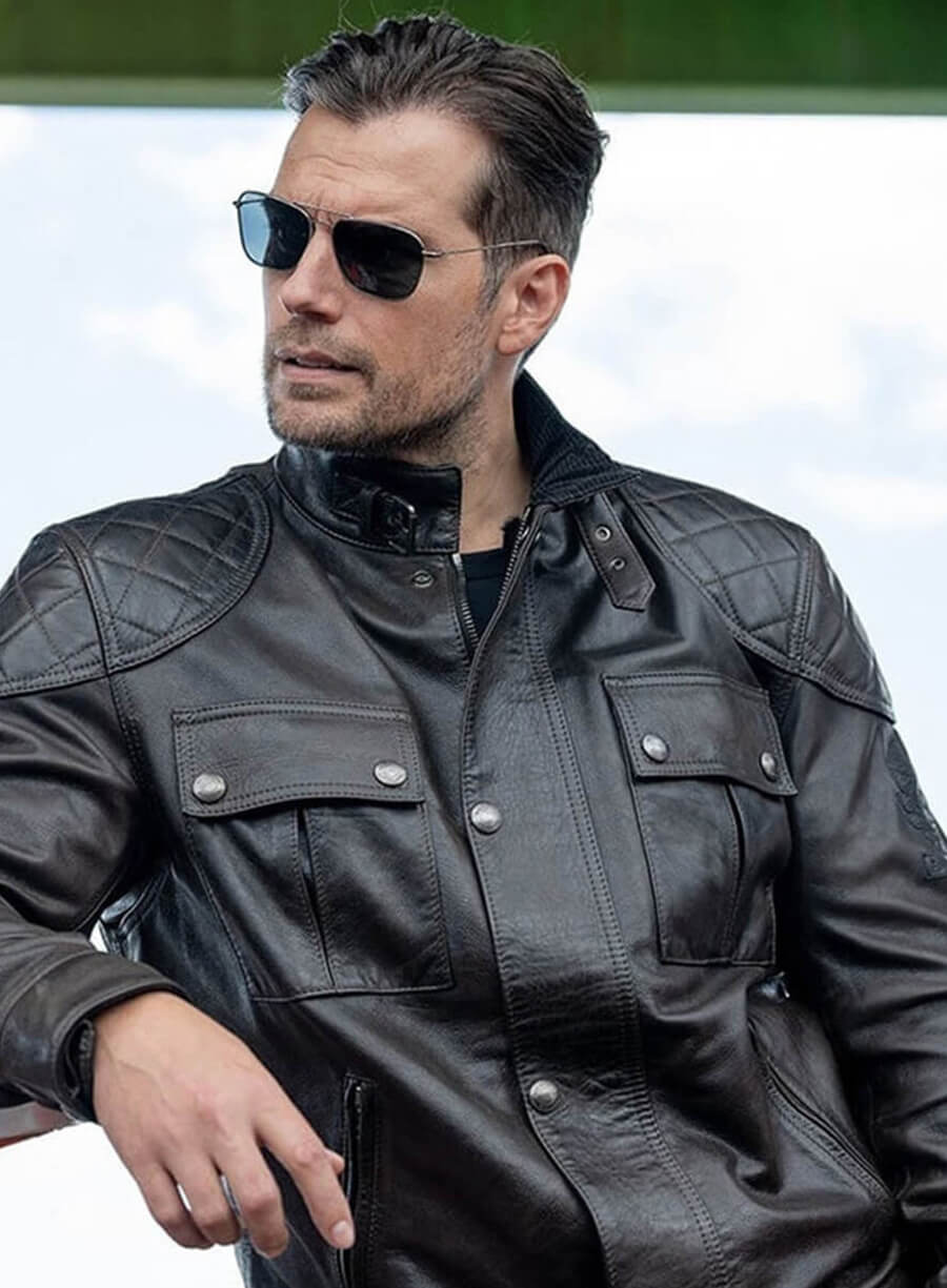 Henry Cavill In The Grey 2026 Sid Black Biker Leather Jacket