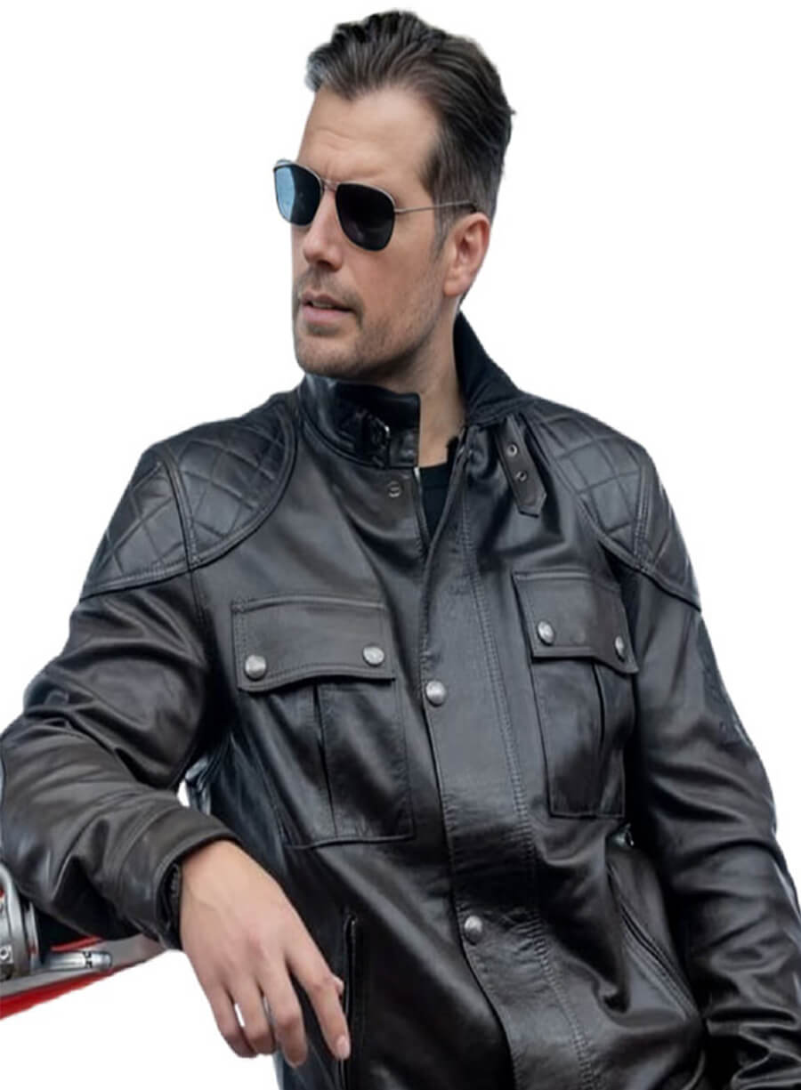 Henry Cavill In The Grey 2026 Sid Black Biker Leather Jacket