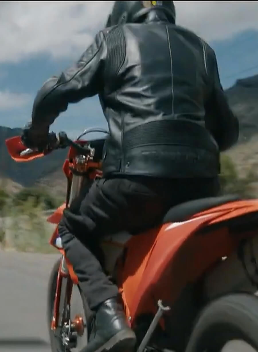 In the Grey Jonathan Moreno Black Biker Leather Jacket Backlook