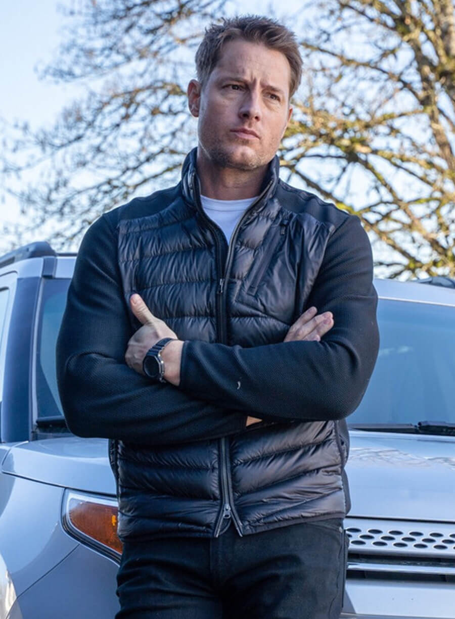 Justin Hartley Tracker Colter Shaw Blue Puffer Jacket