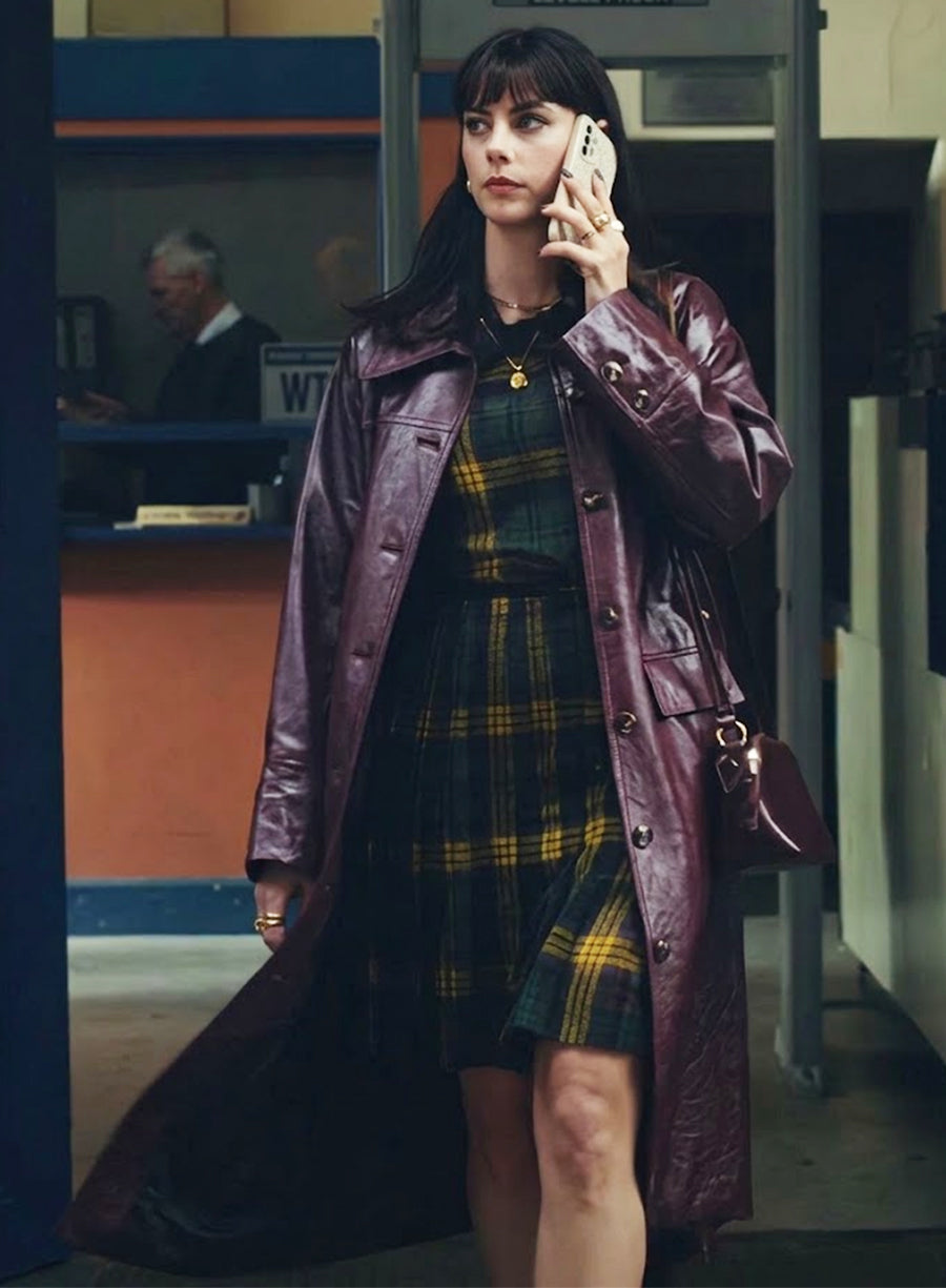 The Gentlemen Kaya Scodelario Maroon Leather Coat
