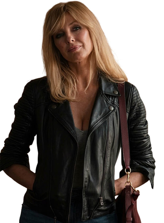 Kelly Reilly Yellowstone Beth Dutton Black Leather Biker Jacket