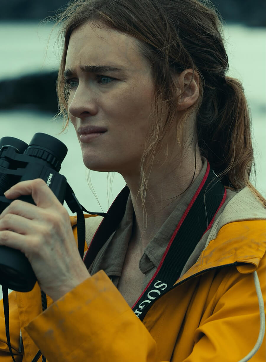 Mackenzie Davis Below 2026 Yellow Hooded Coat
