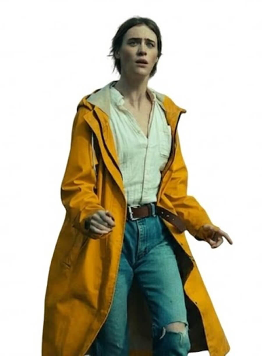 Mackenzie Davis Yellow Hooded Coat