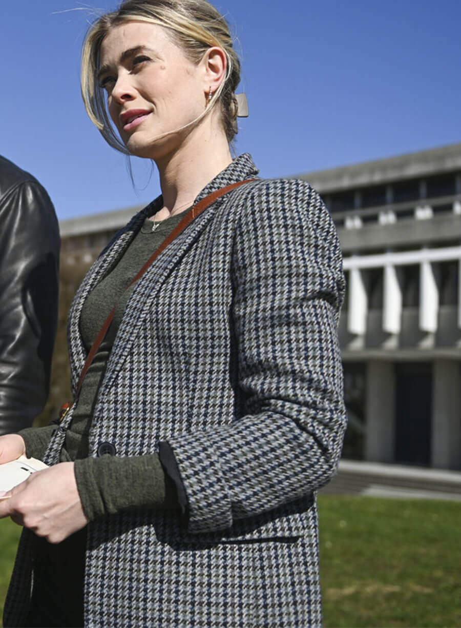 Melissa Roxburgh Tracker Dory Shaw Plaid Blazer
