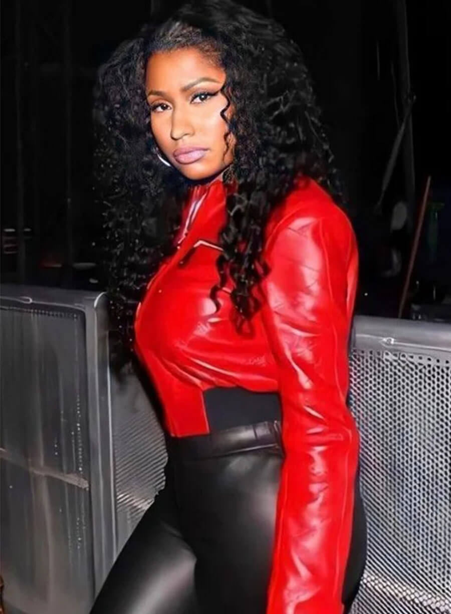 Nicki Minaj Red Biker Leather Jacket