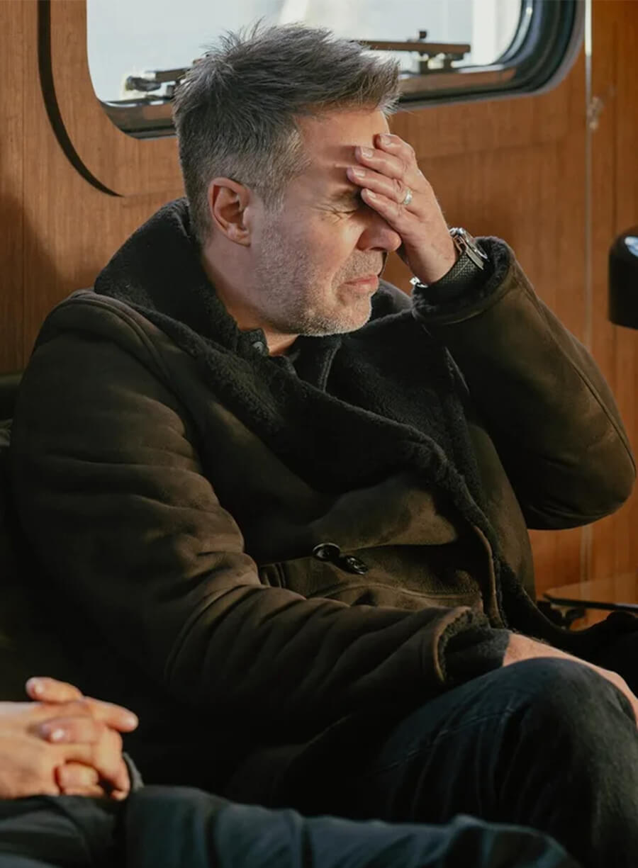 Paddy Considine MobLand S01 Kevin Harrigan Brown Shearling Coat