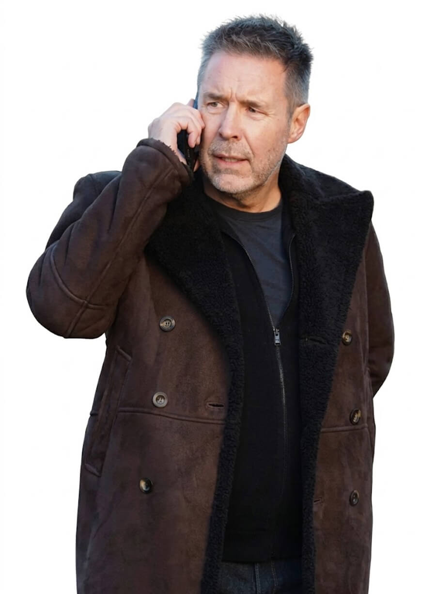 Paddy Considine MobLand S01 Kevin Harrigan Brown Shearling Coat