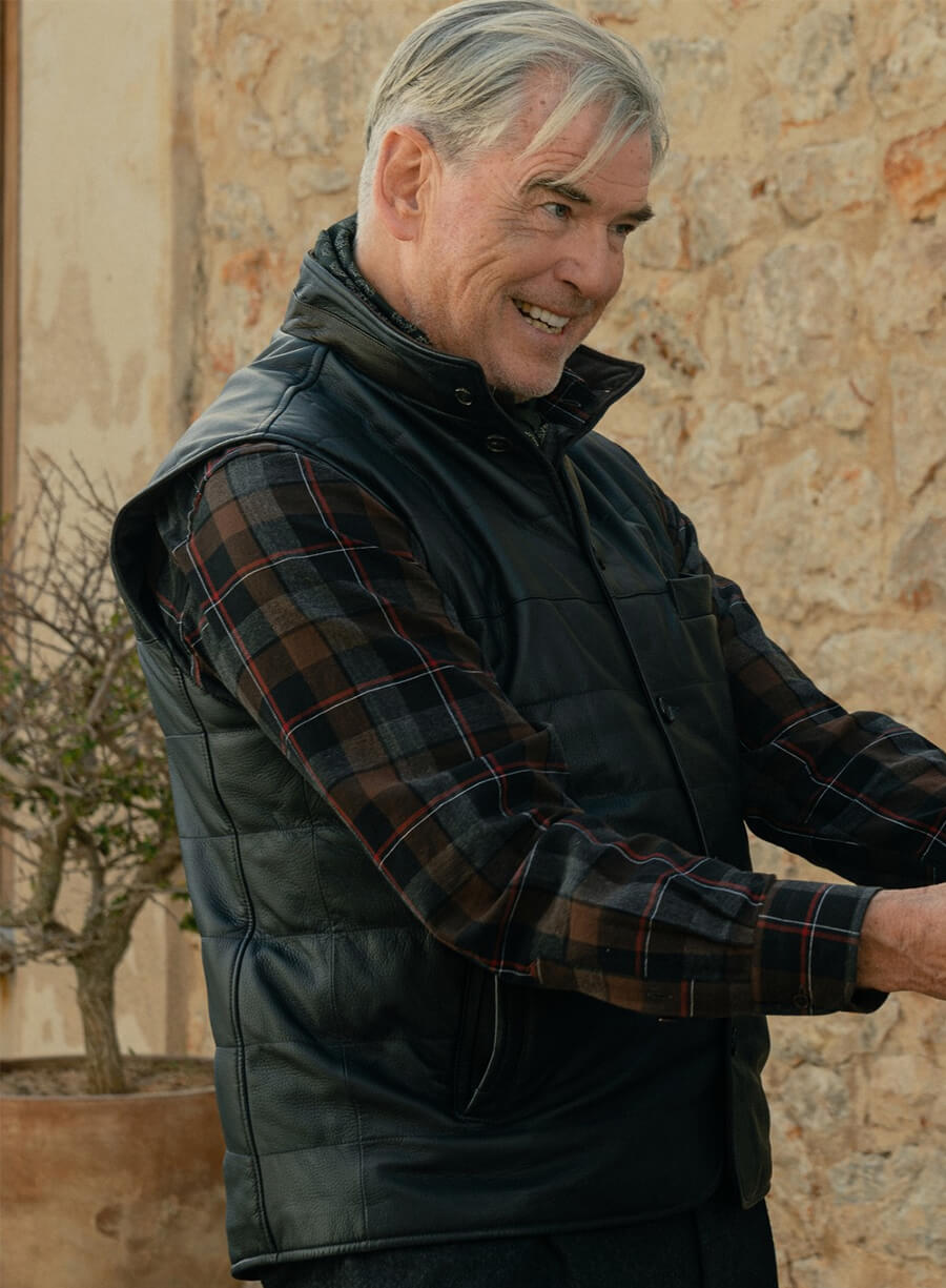 Pierce Brosnan MobLand S02 Conrad Harrigan Black Leather Vest