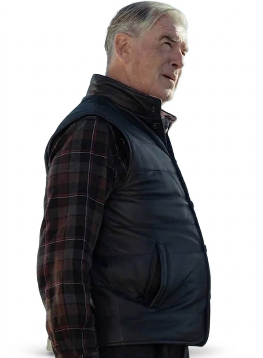 Pierce Brosnan MobLand S02 Ep 7 Black Leather Vest