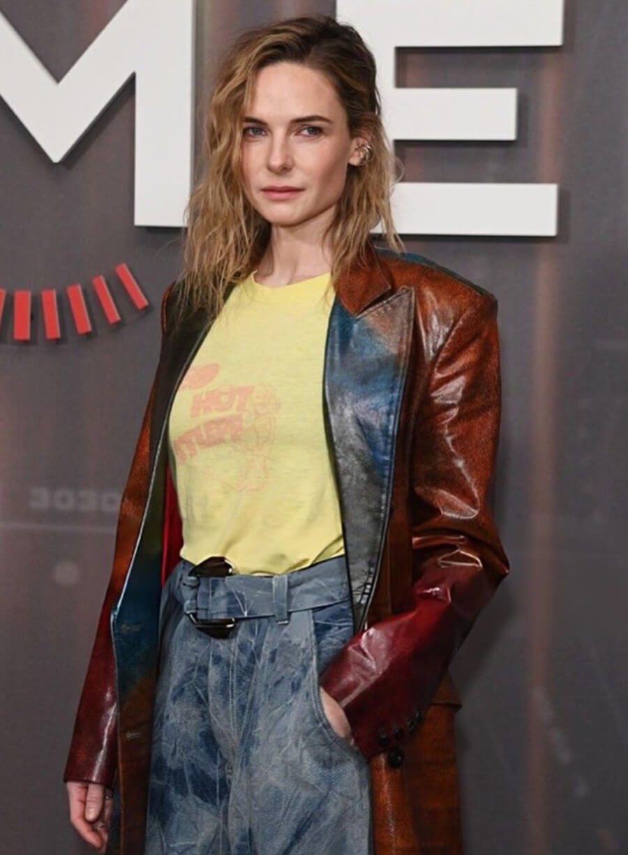 Rebecca Ferguson Mercy London Photocall 2026 Leather Coat