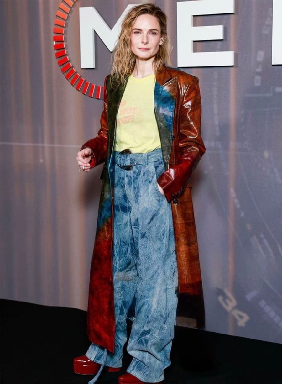 Rebecca Ferguson Mercy London Photocall 2026 Leather Coat