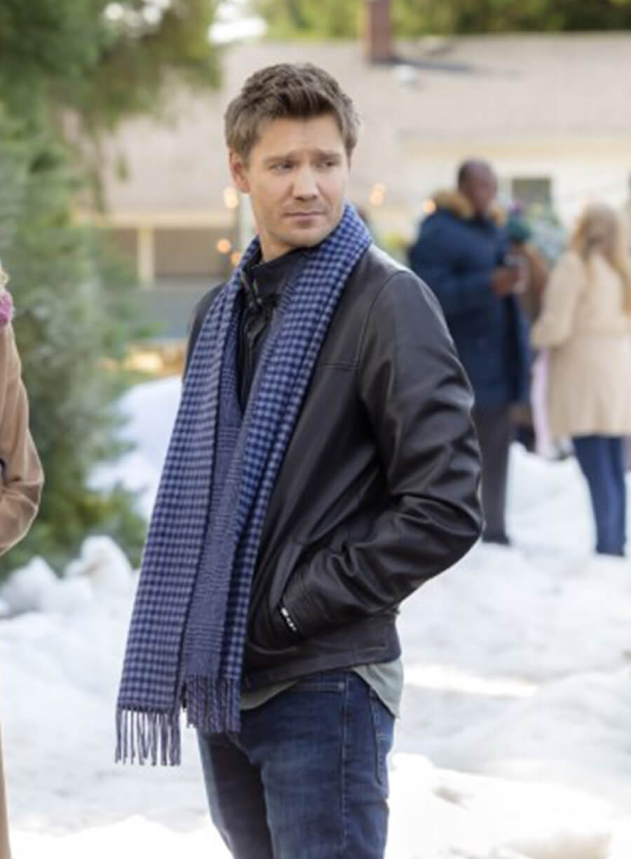 Road To Christmas Black Leather Jacket