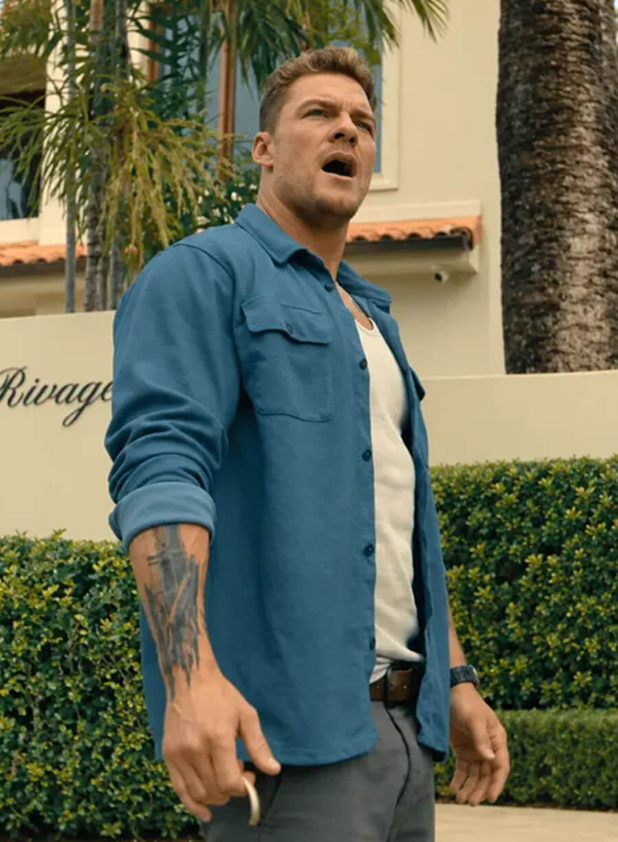 Runner 2026 Alan Ritchson Blue Overshirt Jacket