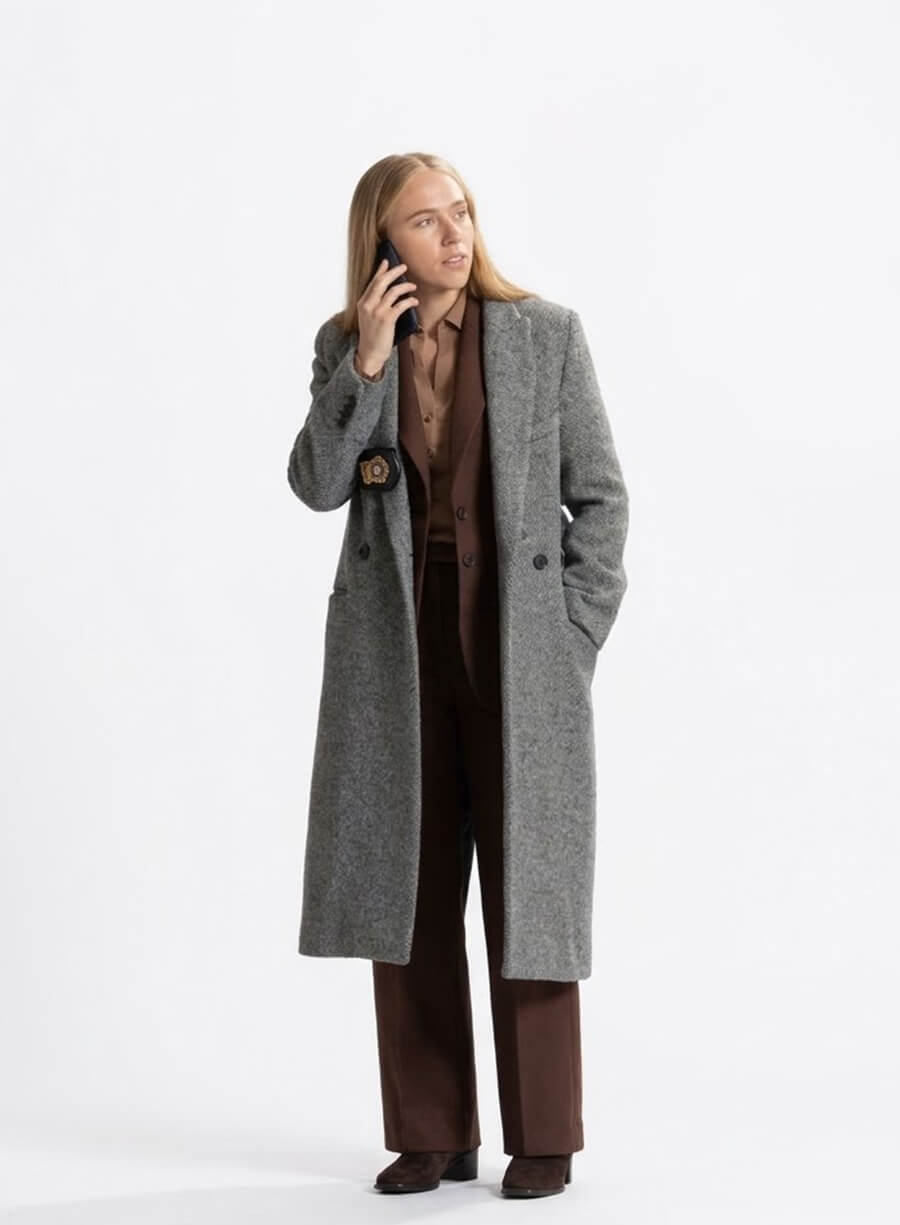 Scarlett Johansson Grey Wool Coat