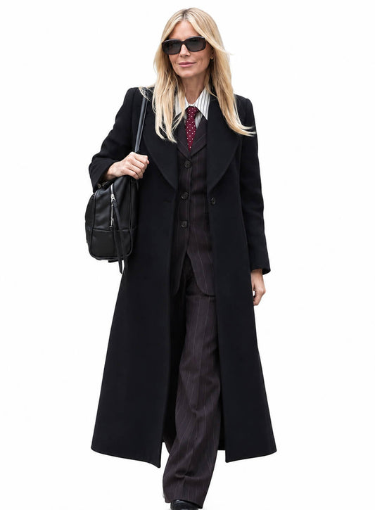 Sienna Miller War 2026 Carla Duval Black Wool Coat
