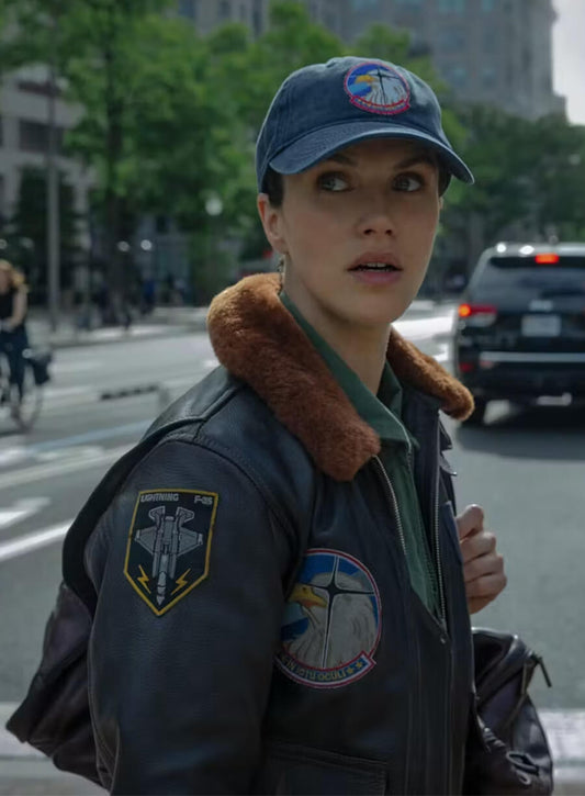 Jessica Brown Findlay Silo S03 Bomber Flight Aviator Jacket