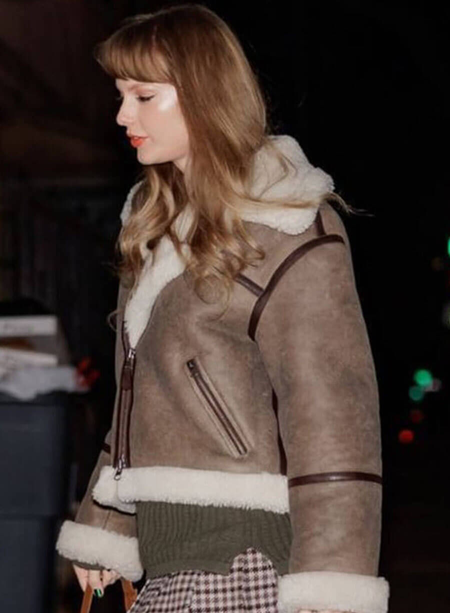 Taylor Swift NYC Brown Shearling Suede Jacket