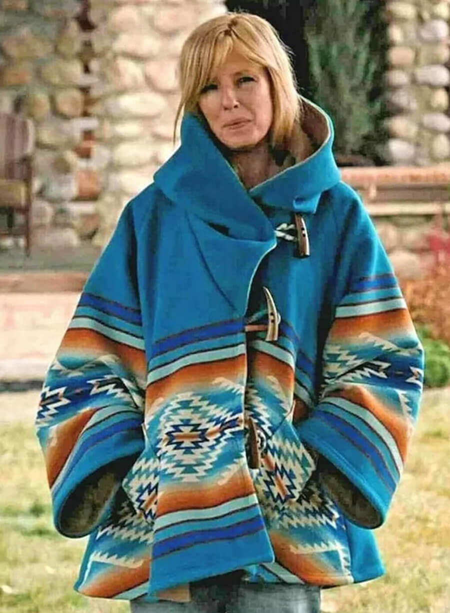 Yellowstone Inspired Beth Dutton Blue Hooded Coat