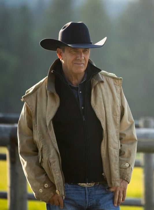 Yellowstone John Dutton Beige Canvas Cape Duster Jacket