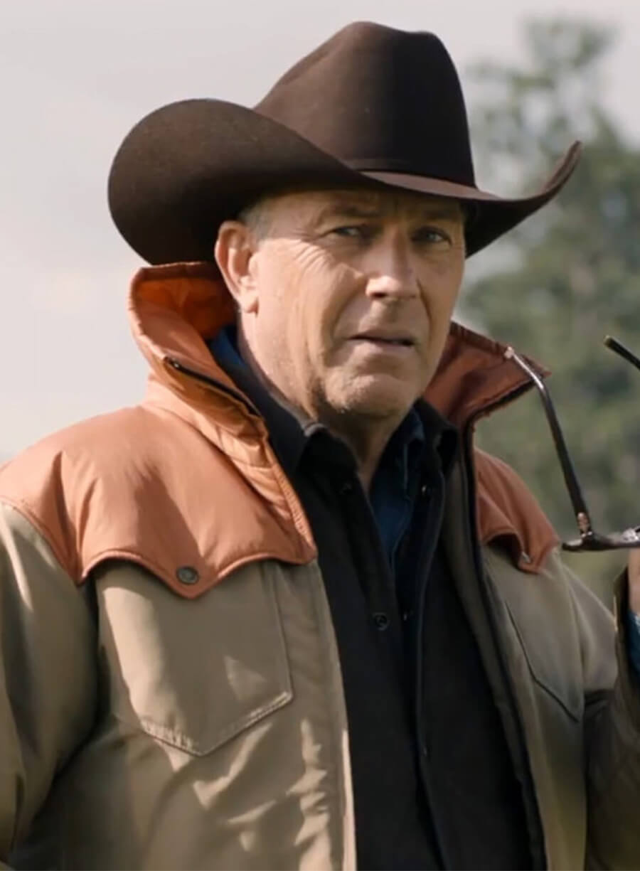 Kevin Costner Yellowstone Season 4 John Dutton Orange Flap Canvas Jacket